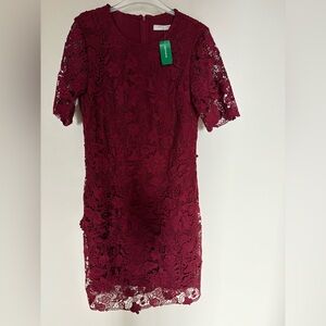 NWT- Elegant Lace Burgundy floral Dress brand new